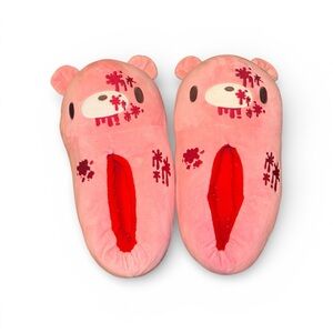 Gloomy Bear Pink Bloody Plush Slippers | Harajuku Kawaii Goth Cozy